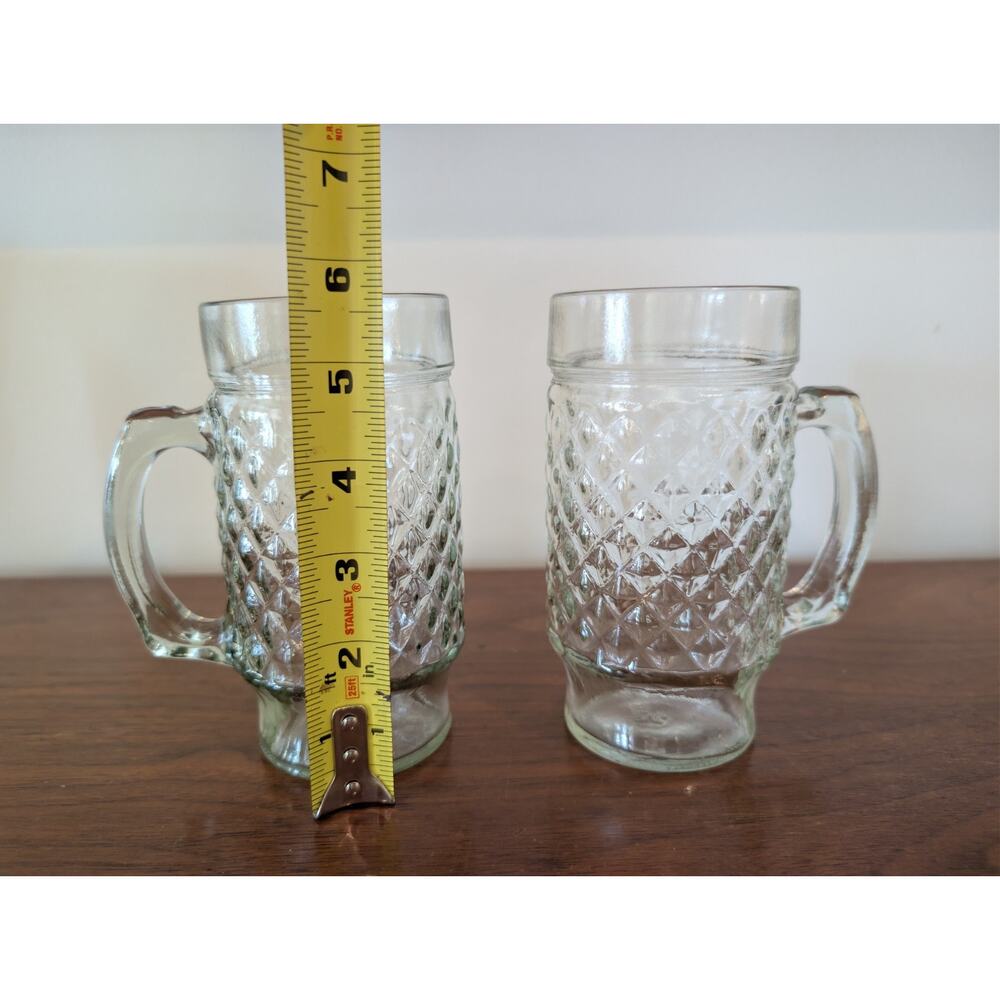 Vintage Anchor Hocking Quilted Diamond Pattern Beer Mugs Set of 2 - Picture 5 of 7